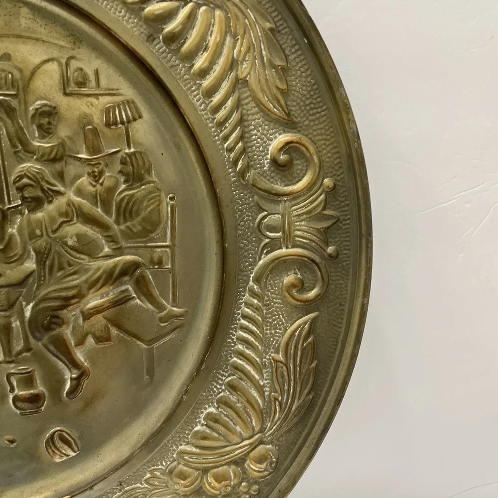 Vintage Embossed Solid Brass Wall Hanging Plate 17